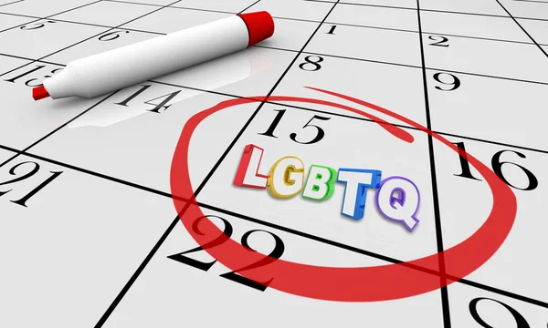 LGBTQ Lesbienne Bisexuelle Gay Transgenre Question Calendrier Date Événement Illustration 3d — Photo