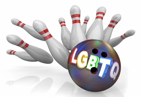 Lgbtq lesbické bisexuální gayové transgender dotazování bowling strike 3d ilustrace — Stock fotografie