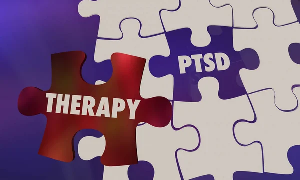 Ptsd Post Traumatická stresová porucha terapie puzzle 3D ilustrace — Stock fotografie