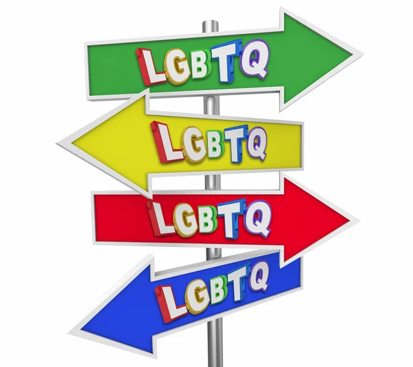 Lgbtq lesbisch bisexuell schwul transgender hinterfragen pfeil zeichen gruppen 3d illustration — Stockfoto