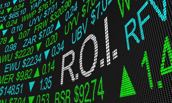 ROI Return on Investment Ticker Stock Market 3d Illustration — Stock Photo, Image