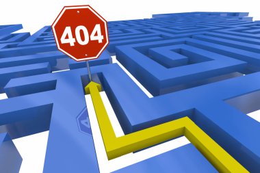 404 Hata Sayfası Bulunamadı Kayıp Web Sitesi Çıkmaz Sokak Maze Durağı 3d İllüstrasyon
