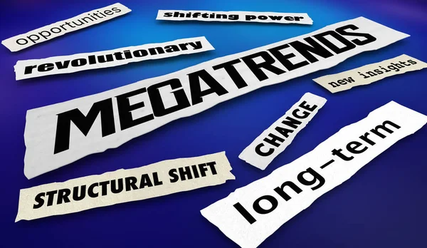 Megatrends Structural Long Term Changes Shifts Opportunities News Headlines Illustration — Stock Photo, Image