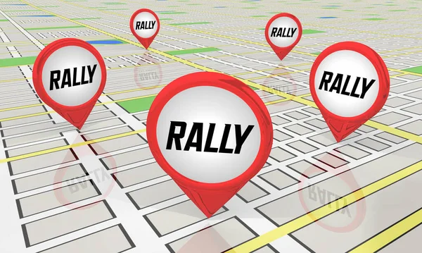 Rally Locations Map Pins Events Planned Spots Areas Illustration — 스톡 사진