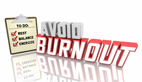 Evitare Burnout Passi Checklist Stress Riposo Equilibrio Vita Illustrazione — Foto Stock