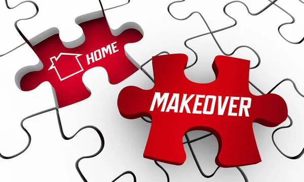 Home Makeover Puzzelstukjes Geheim Antwoord Verkopen Home Illustratie — Stockfoto
