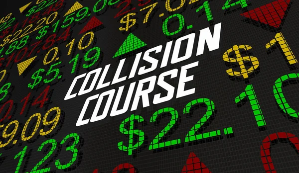Collision Course Economy Stock Market Warning Signs Danger Illustration — Stock Photo, Image