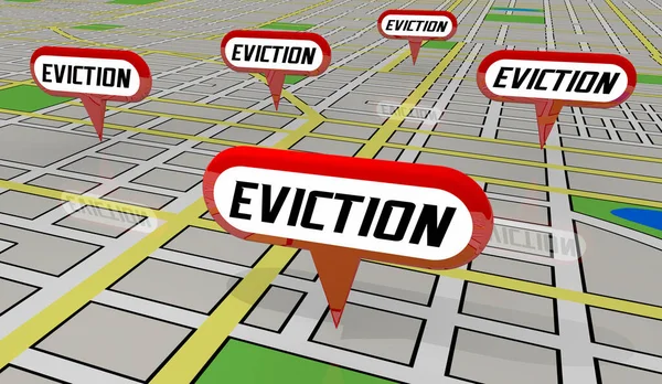 참관인들의 Evicted Removed Homes Map Pin Locations Illustration — 스톡 사진
