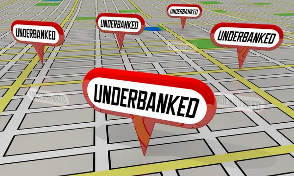 Underbanked Mapa Pinos Áreas Não Servidas Por Bancos Financeiros Ilustração — Fotografia de Stock