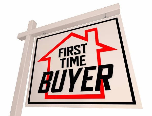 Перший Раз Покупець Будинок Продається Знак Новий Власник Ілюстрація — стокове фото