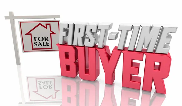 Pierwszy Raz Kupujący Sprzedaż Sign Words Strona Główna Dom Nieruchomości — Zdjęcie stockowe