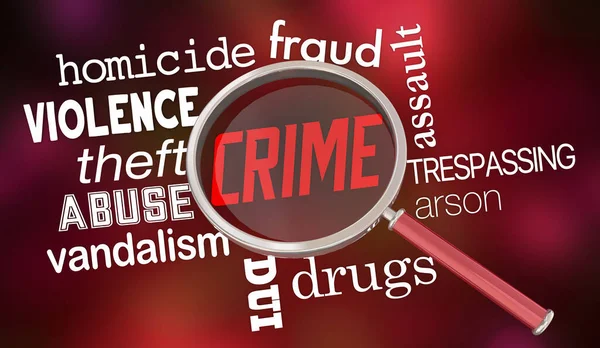 Brott Förstoringsglas Undersökning Ledtrådar Våld Mord Stöld Bedrägeri Illustration — Stockfoto