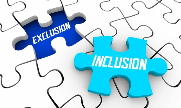 Exclusion Inclusion Puzzle Pieces Solution Involve Participate Join Illustration — 스톡 사진