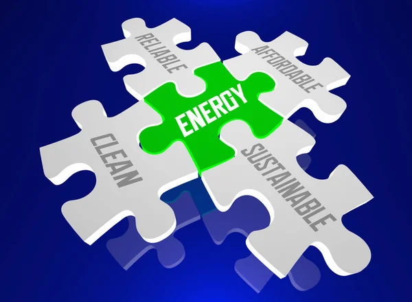 Energie Schoon Betrouwbaar Betaalbaar Duurzaam Puzzelstukjes Toekomstige Illustratie — Stockfoto