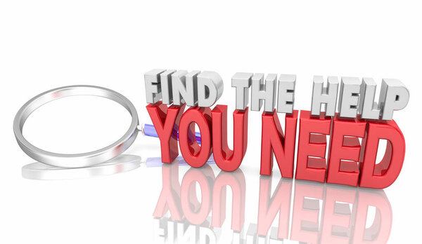 FInd the Help You Need Magnifying Glass Support Assistance 3d Illustration