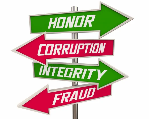 Honor Korupční Integrita Nad Podvodné Šipky Znamení Nejlepší Pověst Znaků — Stock fotografie
