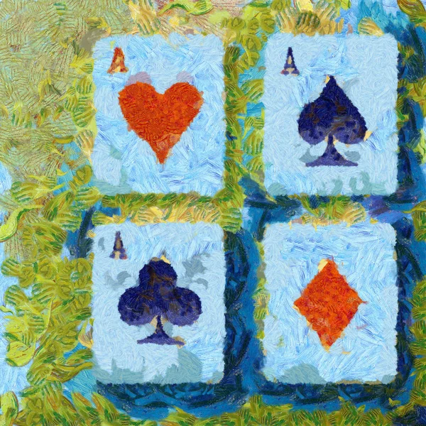 Четыре Туза Бриллиантовых Клубов Пики Сердца Импрессионистический Абстрактный — стоковое фото