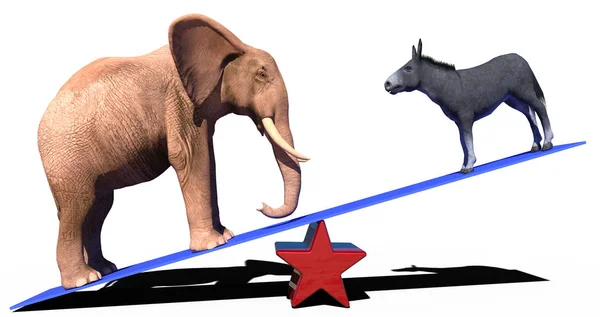 Elefante Republicano Democrata Burro Eleição Símbolos Partido Político Equilíbrio Escala — Fotografia de Stock