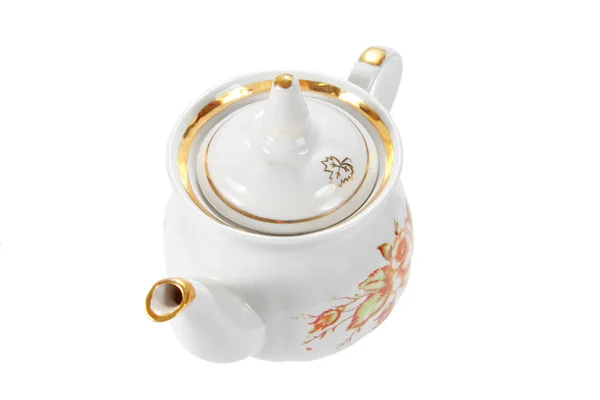 Teapot Decorated Flowers Isolated White Background — Stock Photo, Image