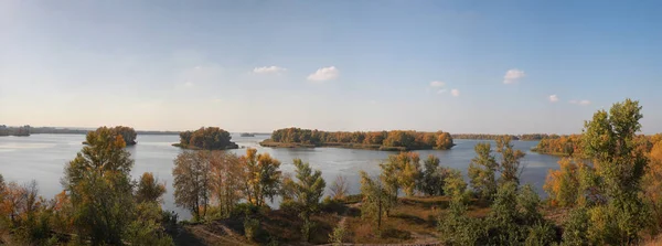 Panorama Öarna Floden Dnepr Höstens Landscap — Stockfoto