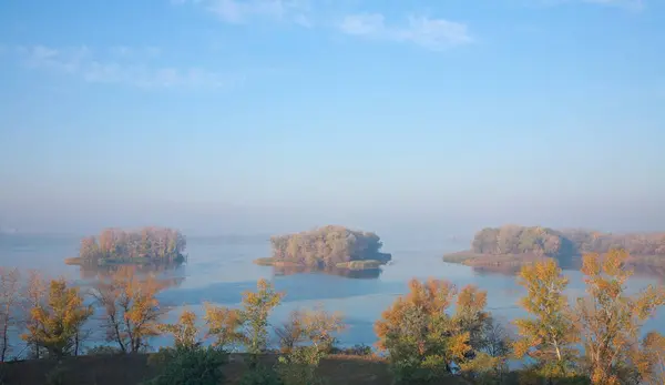 Panorama Ilhas Rio Dnieper Paisagem Outono Pela Manhã — Fotografia de Stock