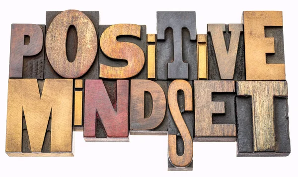 Positive Mindset Isolated Word Abstract Vintage Letterpress Wood Type Blocks — Stock Photo, Image