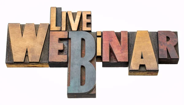 Live Webinar Isolated Word Abstract Vintage Letterpress Wood Type Mixed — Stock Photo, Image