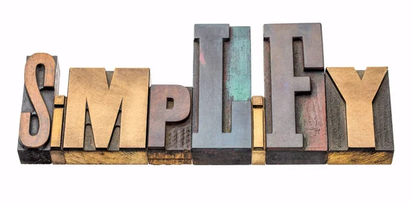 Simplify Isolated Word Abstract Vintage Letterpress Wood Type Blocks Mixed — Stock Photo, Image
