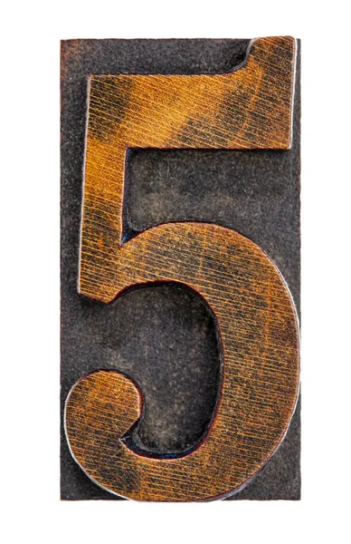 Number Five Isolated Letterpress Wood Type Printing Block — Stock Photo, Image