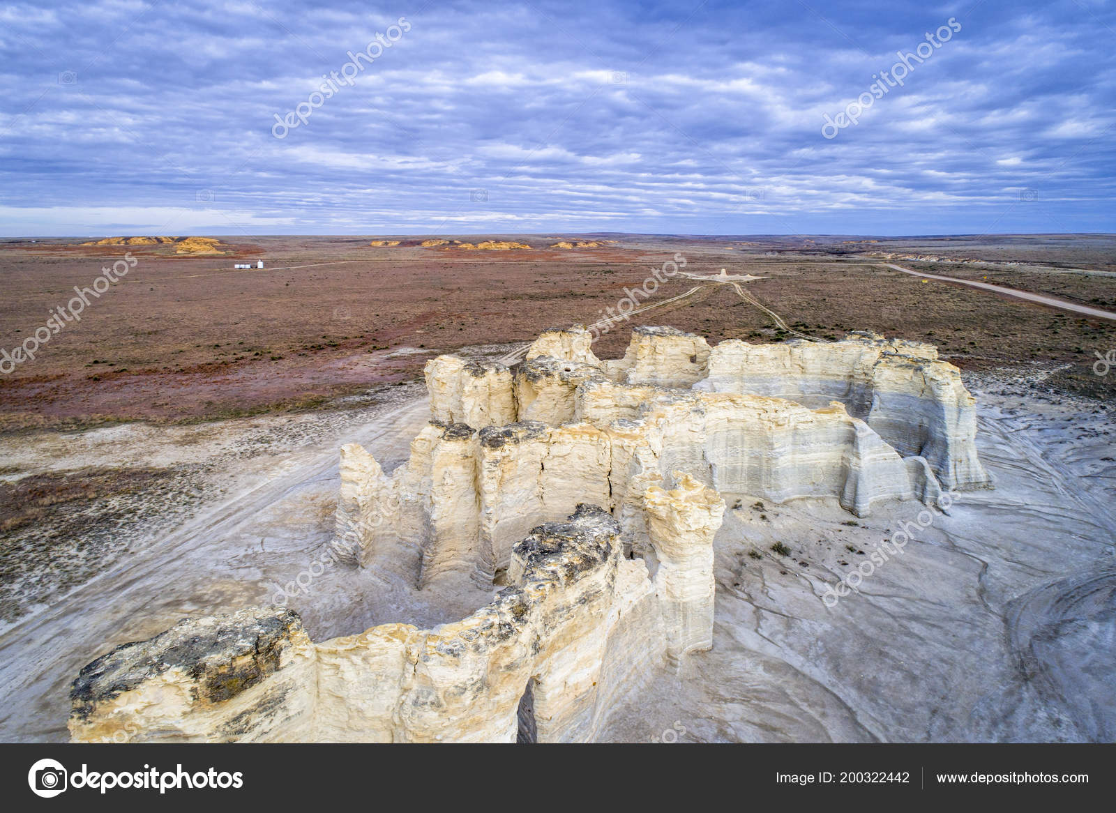 Monument Rocks Chalk Pyramids Western Kansas Prairie Aerial View Stock