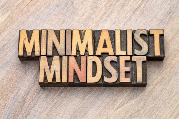 Minimalist Mindset Word Abstract Vintage Letterpress Wood Type Printing Blocks — Stock Photo, Image
