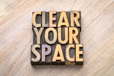 alanınızı - vintage Tipo ağaç türü kelime soyut temizlemek, kavram declutter