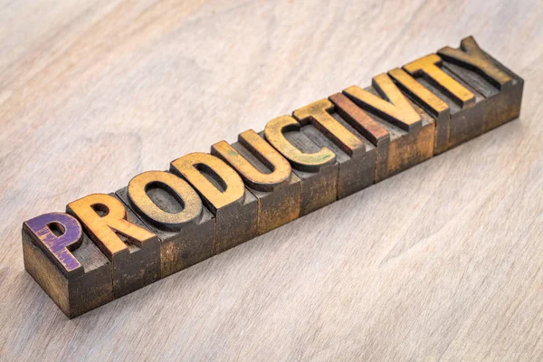 Productivity Word Abstract Vintage Letterpress Wood Type — Stock Photo, Image