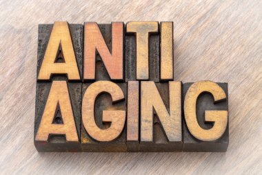 Anti aging-vintage Tipo ağaç türü bloklar kelime soyut