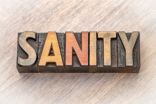 Sanity Mot Abstrait Dans Les Blocs Impression Vintage Bois Lettepress — Photo