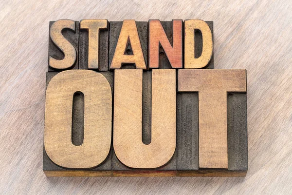 Stand Out Word Abstract Vintage Letterpress Wood Type — Stock Photo, Image