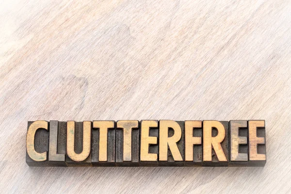 Clutterfree Mot Abstrait Dans Des Blocs Impression Vintage Bois Typographie — Photo