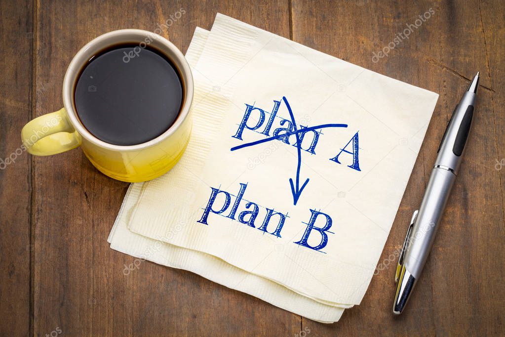 plan A and B concept - handwriting on a napkin with a cup of coffee