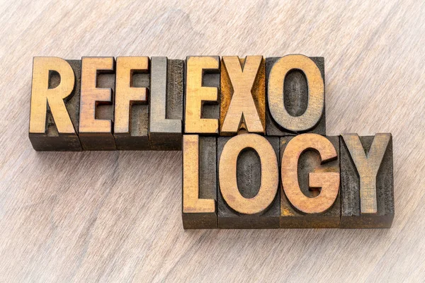 Reflexology Word Abstract Vintage Letterpress Wood Type — Stock Photo, Image