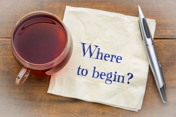 Begin Question Hnawriting Napkin Cup Tea — Stock Photo, Image