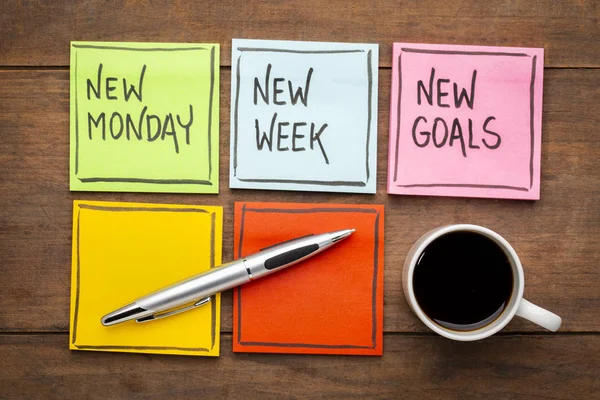 New Monday New Week Neew Goals Handwriting Colorful Sticky Notes — Stock Photo, Image