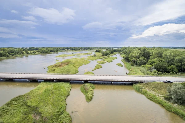 Vista Aérea Del Río Platte Poco Profundo Trenzado Cerca Kearney — Foto de Stock