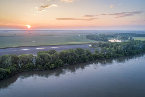 Alba Nebbiosa Sul Fiume Missouri Brownville Nebraska — Foto Stock