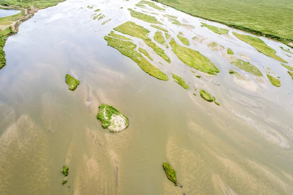 Flygfoto Över Grunt Och Flätade Platte River Nära Kearney Nebraska — Stockfoto