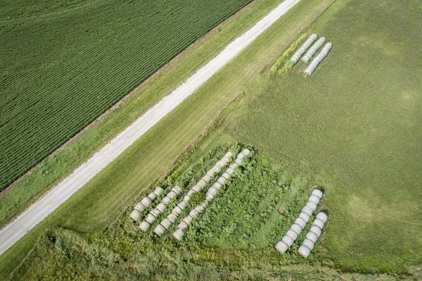 Vue Aérienne Paysage Rural Nebraska Avec Une Route Agricole Champ — Photo