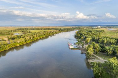 aşağı Brownville, Nebraska Missouri Nehri'nin havadan görünümü