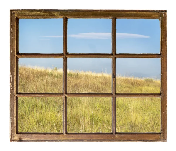 Prairie Dry Grass Colorado Foothills Seen Vintage Grunge Sash Window — Stock Photo, Image