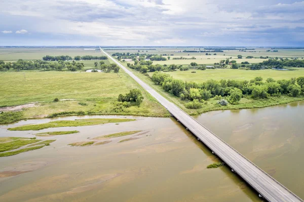 Aerial View Highway Running Platte River Valley Kearney Nebraska — Stock Photo, Image