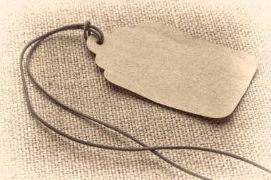 boş kağıt fiyat etiketi çuval bezi tuval karşı sepya tonlu görüntü - konsept alışveriş