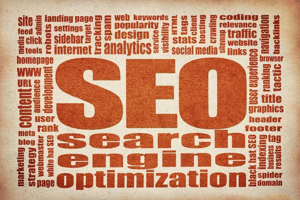 Seo Ottimizzazione Dei Motori Ricerca Word Cloud Stampa Tela — Foto Stock